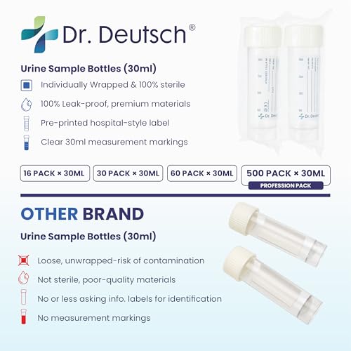 Flacon échantillon urine 30 ml étanche stérile gradué avec étiquette pour laboratoire