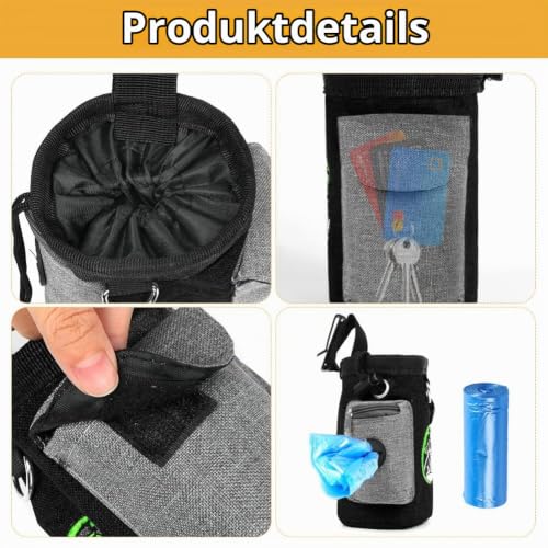 Adiwo Leckerlitasche für Hunde, Hunde Leckerlibeutel und Training-Clicker, wasserdichte Freihändige Hundeleckerlitasche mit Kotbeutelspender Mehreren Taschen,Gürteltasche für Hundespaziergang,Schwarz