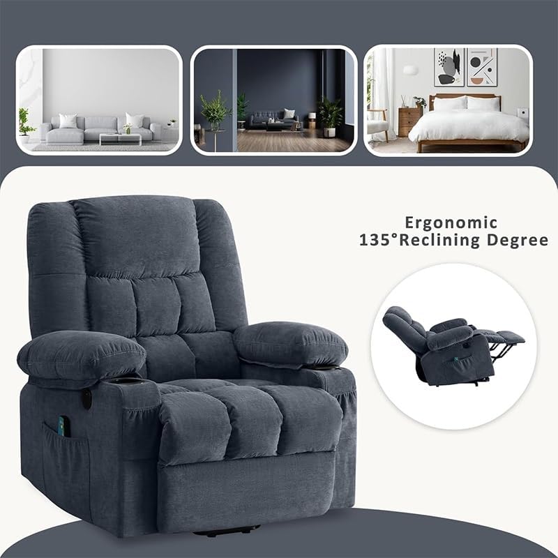 Modern Electric Elderly Lift Recliner Chair Home Theater Reclining Sofa with Massage Infinite Position USB Ports Side Pockets Cup Holders Single Seat for Living Room
