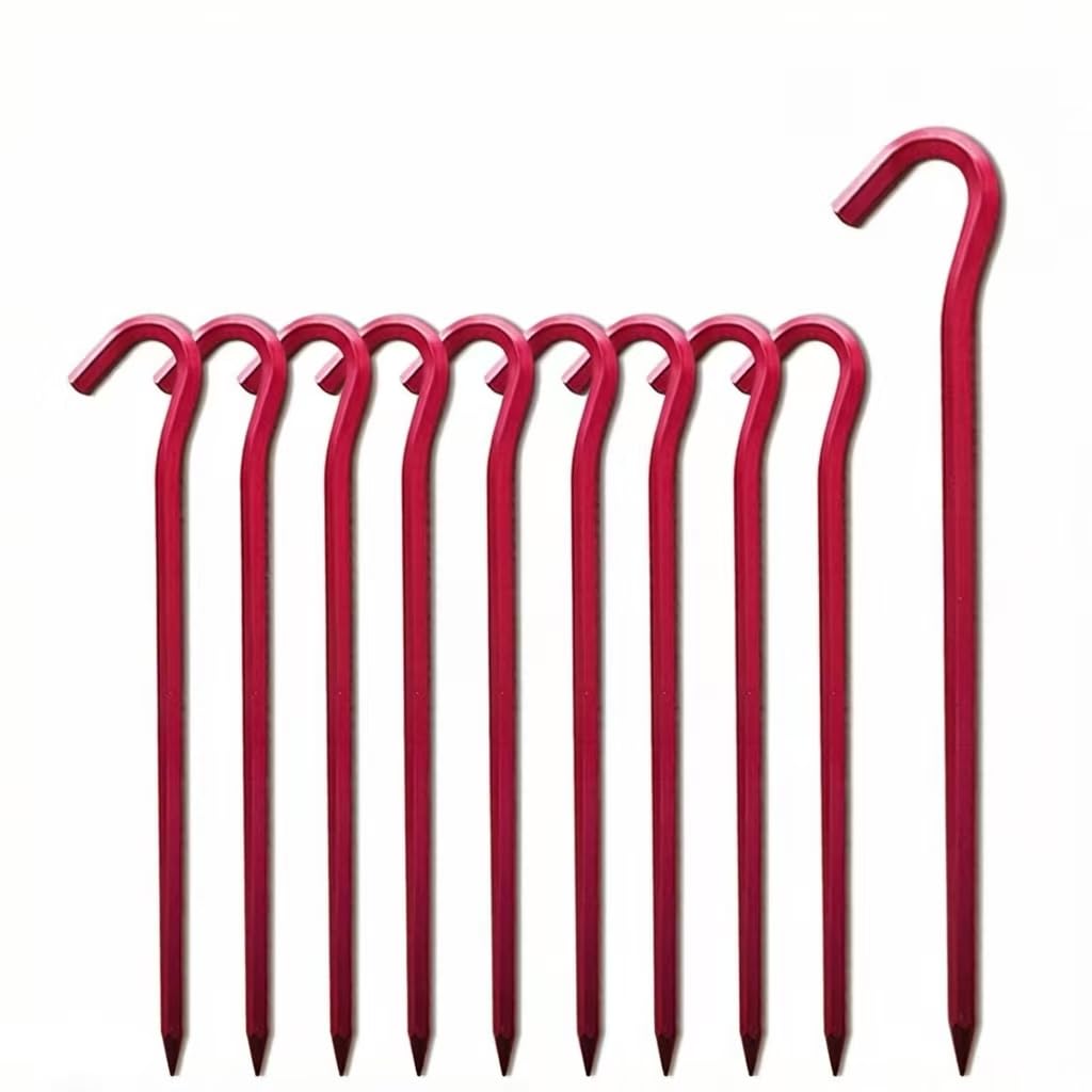 Photo 1 of 10 Pack Red Aluminum Tent Stakes -7" Tent Pegs Garden Stakes, Metal Stakes, Camping Peg for Pitching Camping, Camping, Outdoor Decoration
