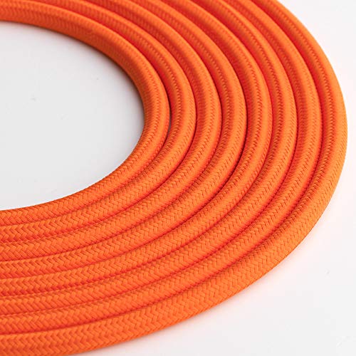 Klartext - Light Round Textile Cable for Lighting 3 x 0.75 mm, Orange, 3 m. Attention: Earth Cable Included! Maximum Anti-Shock Safety!