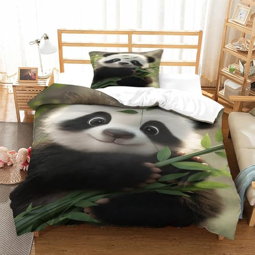 Parure housse de couette panda IOFEER 135x200cm avec taies pour lit simple enfant - 3