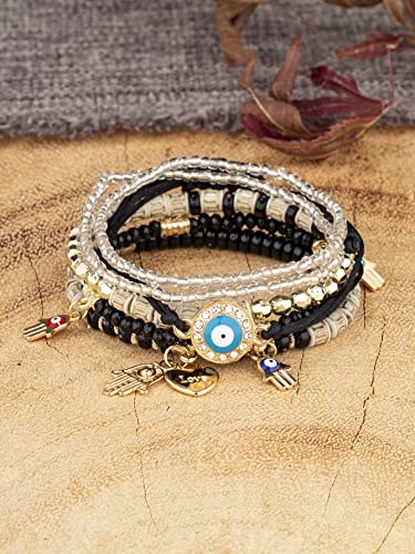 Stylish Evil Eye Multilayer Bangle Bracelet Black