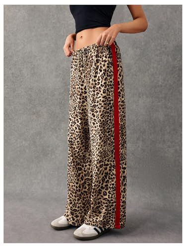 MakeMeChic Women's Women's Leopard Pants Side Stripe Cheetah Print Sweatpants Y2K Elastic Waist Straight Leg Pants2