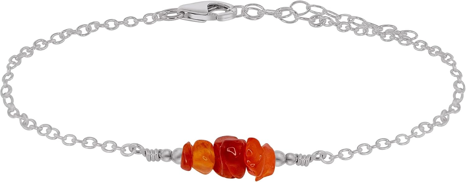 Luna Tide Carnelian Chip Bead Bar Anklet in Stainless Steel
