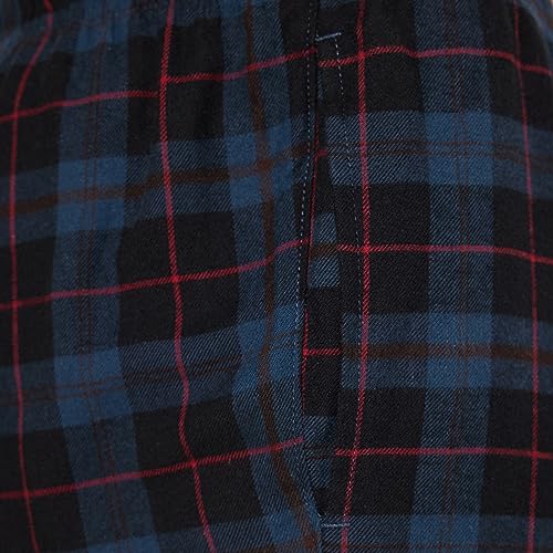 Amazon Essentials Men's Breathable Flannel Pajama Pant, Relaxed Fit, Drawstring, Cotton, Black Blue Plaid, Medium