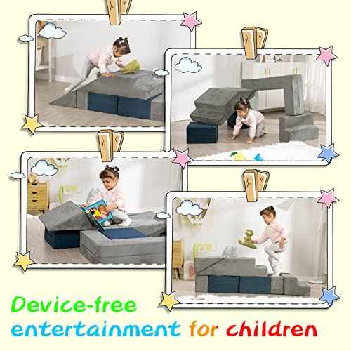 Modular Kids Play Couch, Soft Play Climbing Blocks Convertible Toddlers Sofa and Indoor Playset Foldable Floor Cushion with 2 Ottomans for Playroom Bedroom - Image 4