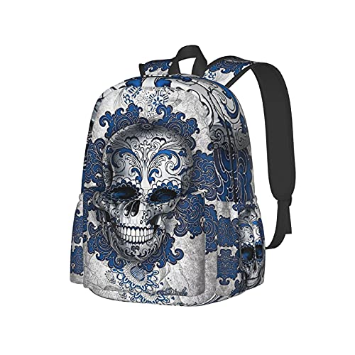Sac à dos ordinateur 17 pouces tête de mort mexicaine bleu pour PC portable