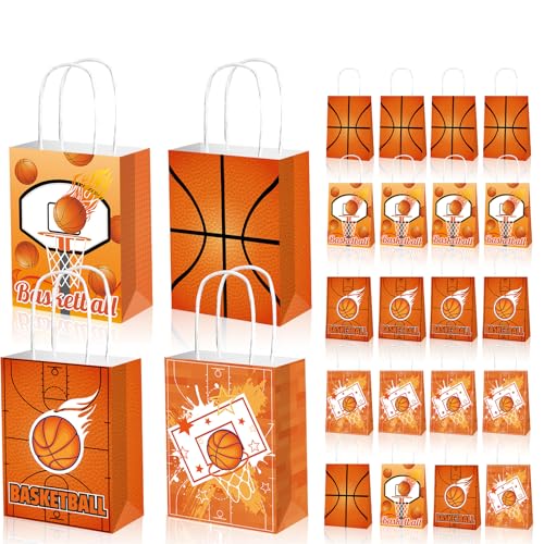 Qpout 12 PCS Basketball Goodie Bags, Basketball Party Favor Bag With Handles, Basketball Gift Bag For Team, Basketball Treat Candy Snack Bags For Kids Party Boys Birthday
