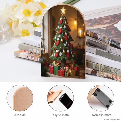 Sujetalibros de árboles de Navidad organizador de libros de madera moderno 5