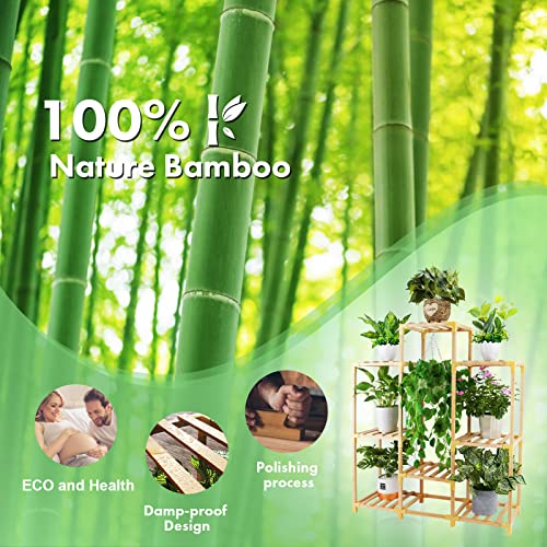 5 Tier 8 Potted Hanging Plant Stand Indoor Outdoor, Bamboo Tall Plant Stands Shelf Hold Multiple Plants (No Screws Required) For Corner, Living Room, Balcony And Bedroom. #TOP2