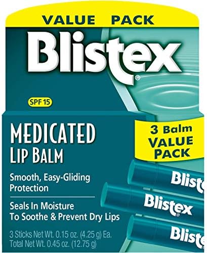 Blistex Medicated Lip Balm, 0.15 Ounce, Pack of 3 – Prevent Dryness & Chapping, SPF 15 Sun Protection, Seals in Moisture, Hydrating Lip Balm, Easy Glide Formula for Full Coverage