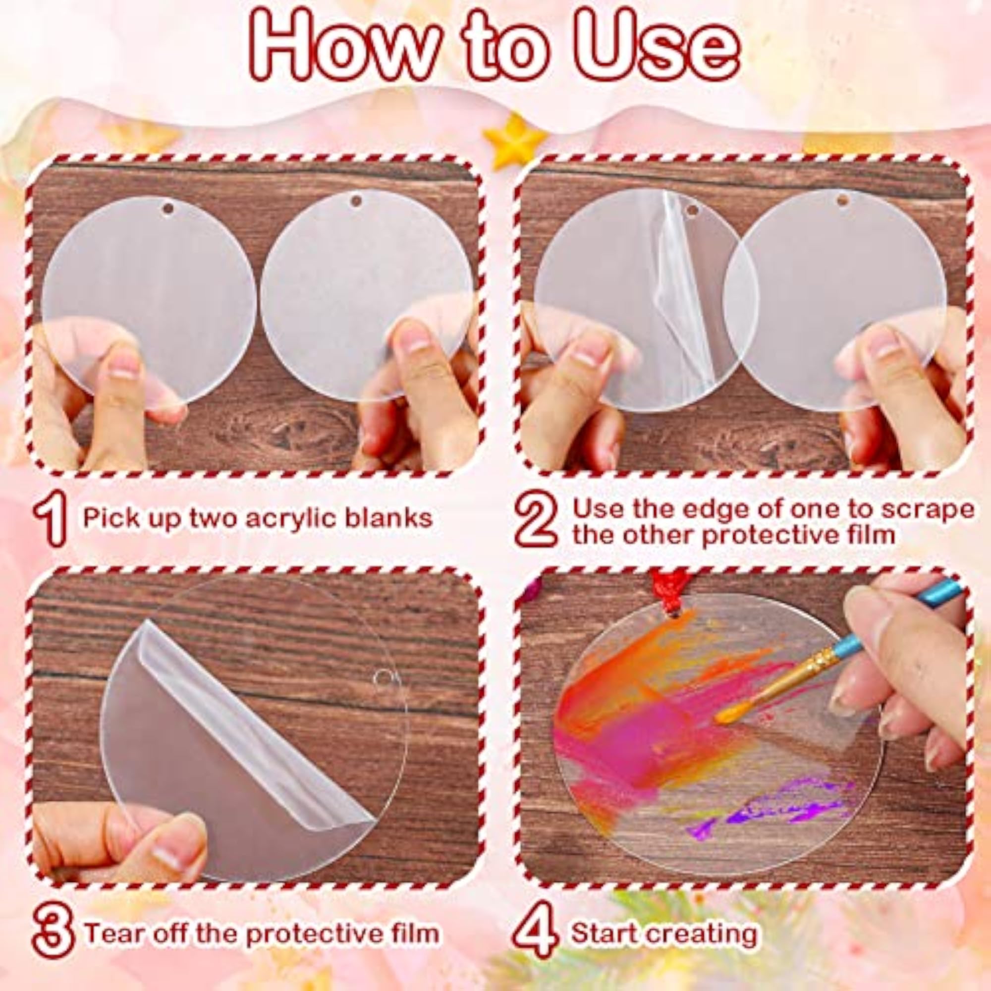 50Pcs 3 Inch Round Clear Acrylic Ornament Blanks for Craft Projects