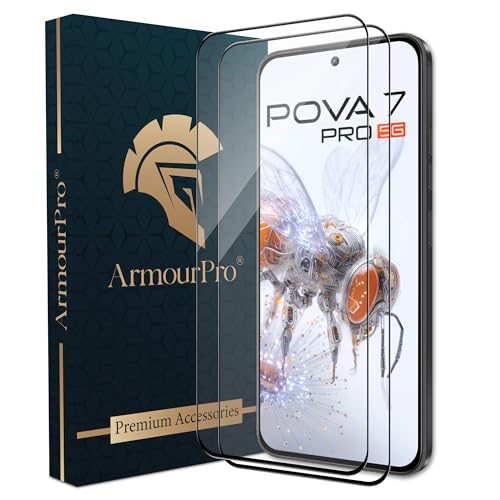Image of ArmourPro Military-Grade Gorilla Tempered Glass for Tecno Pova 7 and Pova 7 Pro 5G (6.78 Inch) With Easy Installation Kit | Edge To Edge Full Screen Coverage | Black, Pack of 2