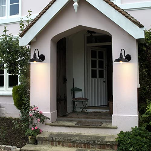 Image of Outdoor Wall Lights, 10 Inch Exterior Farmhouse Gooseneck Outdoor Light Fixture, Anti-Rust Waterproof Barn Lights Outdoor, Vintage Black Outside Wall Mount Light Fixture for Front Porch, Entryway