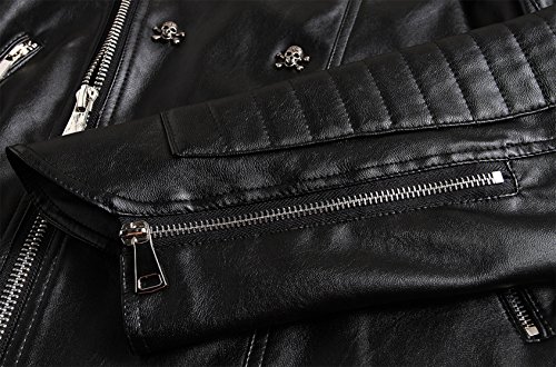 Jaqueta masculina de couro sintético WSLCN para motociclista com crânio rebitado, Preto, M