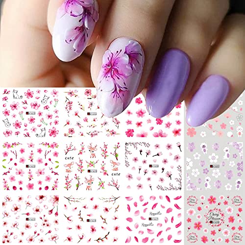 36 Sheets Flower Nail Art Stickers, Spring Summer Nail Art Water Decals Transfer Nail Supplies Flower Nail Stickers Lavender Green Leaves Rose Cherry Blossoms Rose Exquisite Design Nail Stickers For Women Manicure Decoration #TOP2