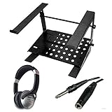 Ultimate Support JSLPT200 Multi-Purpose Laptop/DJ Stand with Stand Alone Base + On-Ear DJ Headphones + Headphone Extension Cable + Deluxe Accessory Bundle