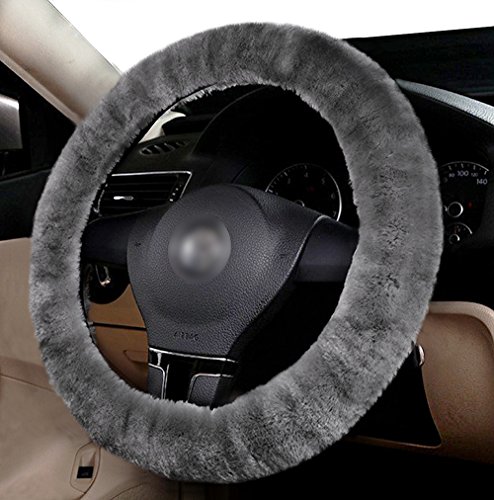 Zento Deals Soft Stretchable Sheepskin Grey Steering Wheel Cover Protector - A Must Have for All Car Owners for a More Comfortable Driving