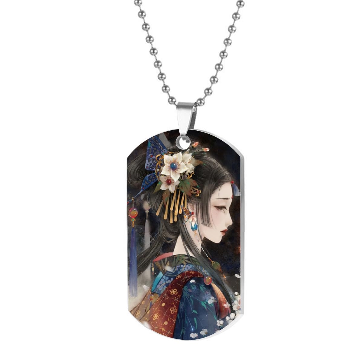 Amazon.co.jp: 和服 美人 花魁 和風柄 ドッグタグ ネックレス