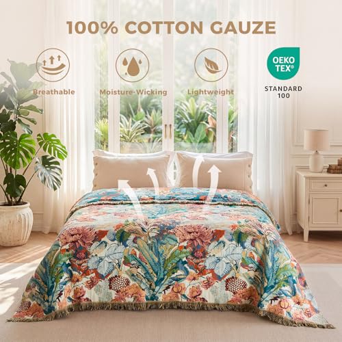 Image of LUTBM Boho Throw Blanket for Bed 60 inchx80 inch, All Season Cotton Couch Blankets