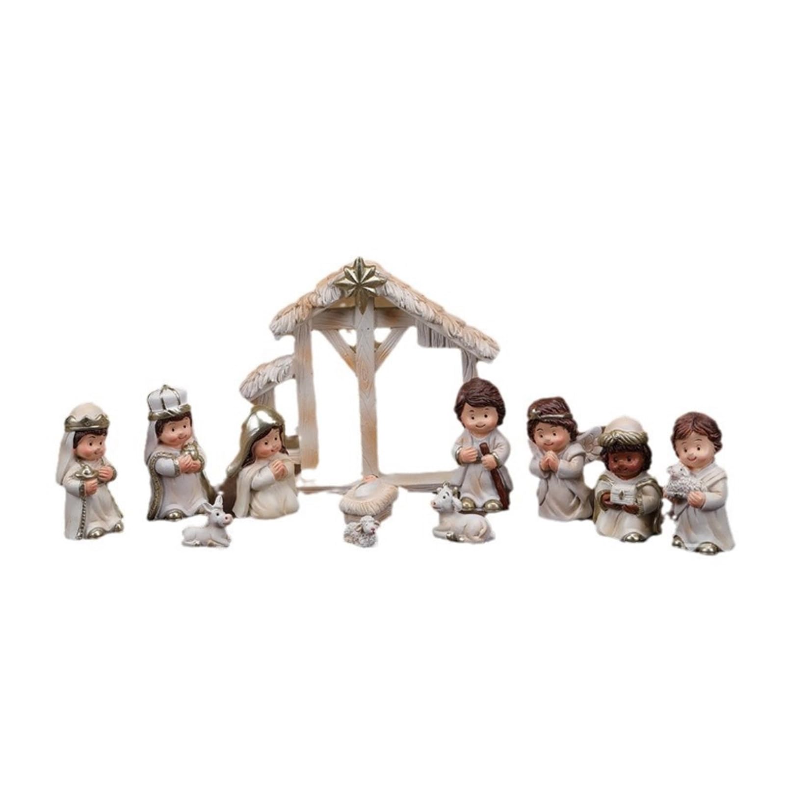 Tsophreniq Cartoon Nativity Scene Figurines Set Resins Christmas Decors Manger Scene Minaitures Statues Ornaments for Tabletop Collectible Figurines