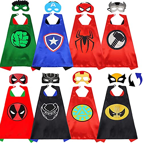 Superhero Capes for Kids-Double sided Capes and Mask for Kids Compatible Superhero Party and Halloween Costumes Kids Best Gifts