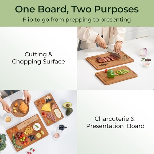 Image of Keechee Carbonized Bamboo Cutting Board Set of 2, Wood Kitchen Boards