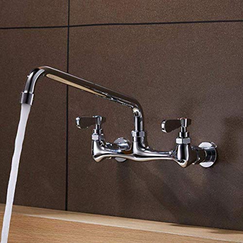 Commercial Faucet Utility Wall Mount 8 Inch Center Two Handle Kitchen Laundry Faucet Industrial Swivel Spout Brass Chrome Stainless Mixer Tap NSF No Lead by Homevacious - Thumbnail 4