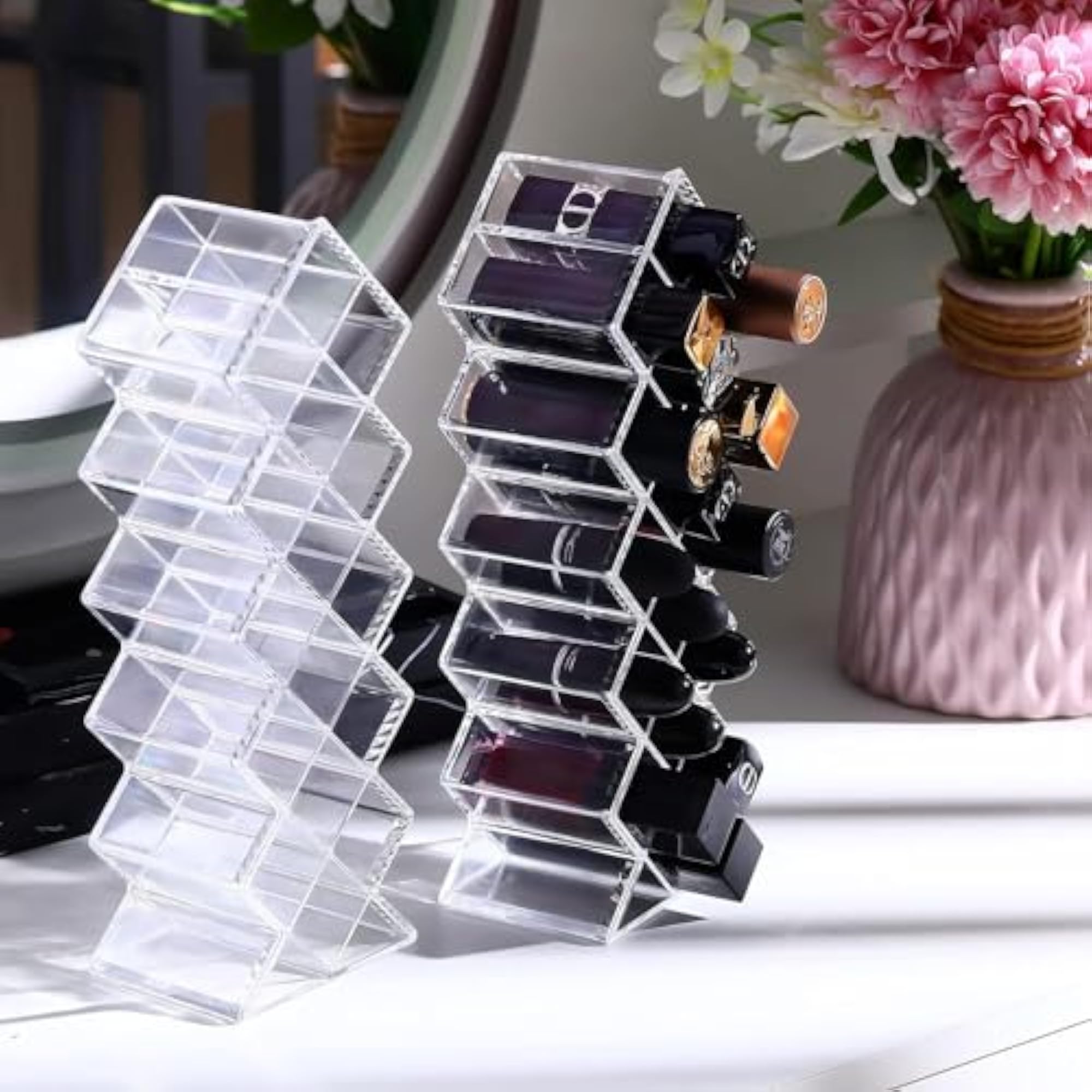 Lipstick Organizer Stackable Transparent 16 Compartment Tower