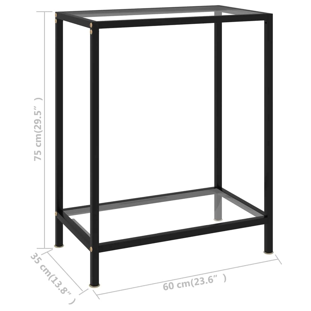 Stolik konsolowy szklany przezroczysty 60 x 35 x 75 cm szkło hartowane stolik pomocniczy z półką ze stali malowanej proszkowo