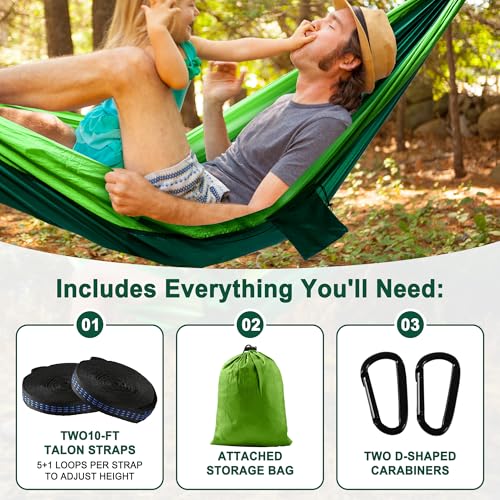 Camping Hängematte Outdoor, Superleichte Tragbare Fallschirm Hängematten mit Zwei Baumgurten Einzel Nylon Reisebaum Hammock (Dunkelgrün, 280 * 140cm) – Bild 5