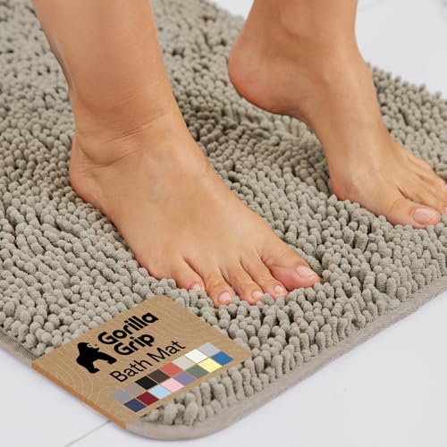 GORILLA GRIP Bath Rug Mat, Thick Soft Absorbent Chenille, Quick Dry Microfiber Mats, Rubber Backing Washable Shower Floor Rugs, US Designed Bathroom Bathmat Home Decor Accessories, 24x17, Gray Beige