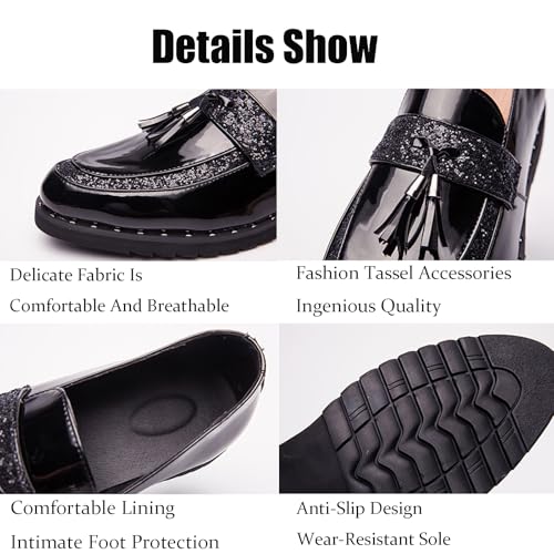 Men's Soft Leather Platform Slip-On Loafers Fashion Tassel Shiny Patent Leather Prom Wedding Party Shoes Comfortable Non-Slip Business Casual Formal Shoes2