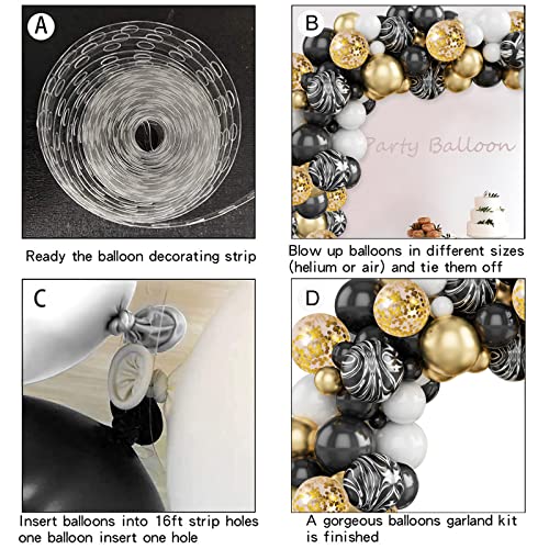 Feyg Balloon Arch Kit, 96Pcs Black Gold Balloon Arch Kit Birthday Party Decoration, Black White Agate Balloons Confetti Balloon With 16Ft Tape Strip For Birthday Party Wedding Baby Shower Decoration #TOP2