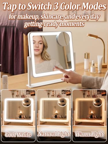 Espejo de tocador recargable MADHOLLY con luces LED de 11.8x9.8 pulgadas para dormitorio 5