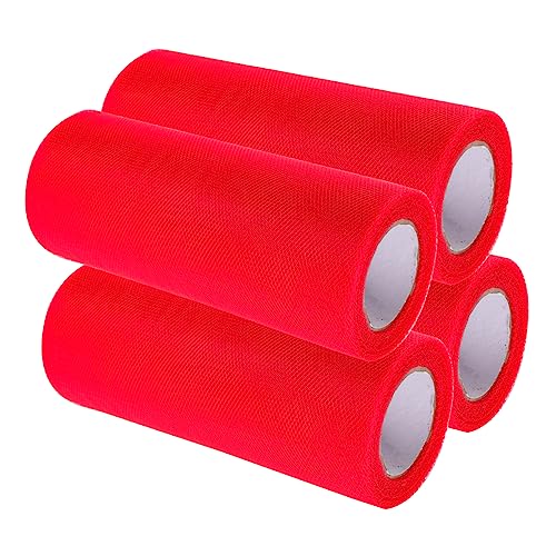 4 Rolls Tulle Roll Mesh Roll Decor Ribbon Large Welcome Stencil Netting Fabric Tulle Organza Fabric Tulle Delicate Tulle Fabric DIY Tulle DIY Tulle Fabric Polyester Red HOODANCOS