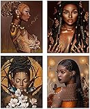 Black Girl African Woman Wall Art Aesthetic Posters, Retro Style Black Woman Ethnic Theme Canvas Art Prints for Girl Room Bedroom Home Decor, Vintage African Decoration, Set of 4 (8”X10” Unframed)