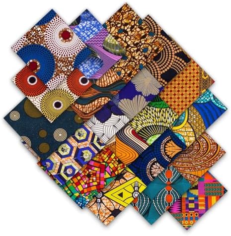 20 Pcs 25 x 25 cm/9.8 x 9.8 inches Polyester African Fabric Square Patchwork Quilting Fabric Ankara Wax Print Fat Quarters for DIY Sewing Craft Accessories Random Color image 4