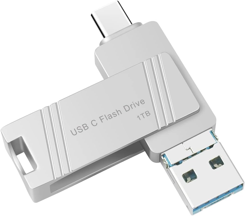 USB Flash Drive 1TB for Android Phone Photo Stick Thumb Drive USB C Memory Stick Compatible Android iPad Pro Type c MacBook Air USB C Computer Silver STG 1TB