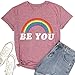 Rainbow Shirt Women Pride Shirt Rainbow Graphic Tees Shirts Letter Print Casual Short Sleeve Tops