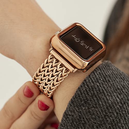 Image of My Pretty Strap - Compatible Apple Watch Band Strap, Stainless Steel Fashion iWatch Replacement Strap- Easy Resizing, No Tool Needed, Fits Most Wrists- Series 1-11, SE and Ultra