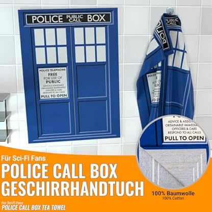 getDigital Geschirrtuch Police Call Box - Saugstarkes Küchentuch mit Science Fiction Motiv - Geschirrhandtuch aus 100% Baumwolle, 50 x 70 cm – Bild 3