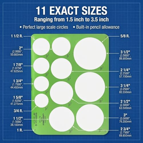 Image of ALVIN, TD1201, Large Circles Guide Template, Drawing and Drafting Tool for Artists, Architects, Design and Drafting, 1.5 inch to 3.5 inch Scale