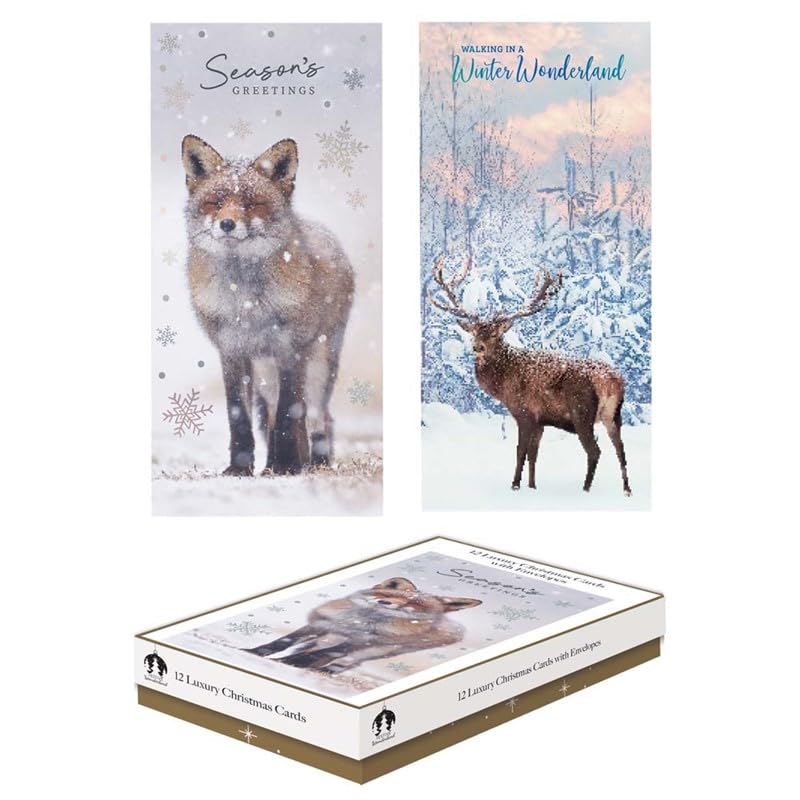 Tallon Festive Wonderland XCA0219 Luxury Slim Christmas Xmas Cards, Box of 12, Deer/Fox, Multicolor, 127mm x 176mm (A5)