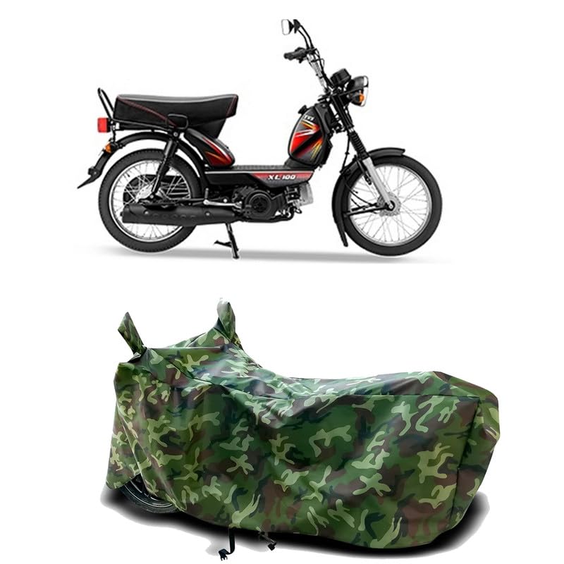 Image of DUFFEL-100% Heat Protection Two Wheeler Bike /Scooty Body Cover for TVS XL 100 Comfort Water Resistance /UV-Rays /Birds Dropping /Scratchproof /Dust Proof /Waterproof[Green Jungle Print]