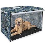 Bienbee Dog Crate Cover, 36 inches Windproof Crate Covers for Dog Cages Breathable Dogs Kennel Covers Double Sided Zipper Cages Cover for Wire Cage Indoor Outdoor Protection,Green and Yellow Geometry
