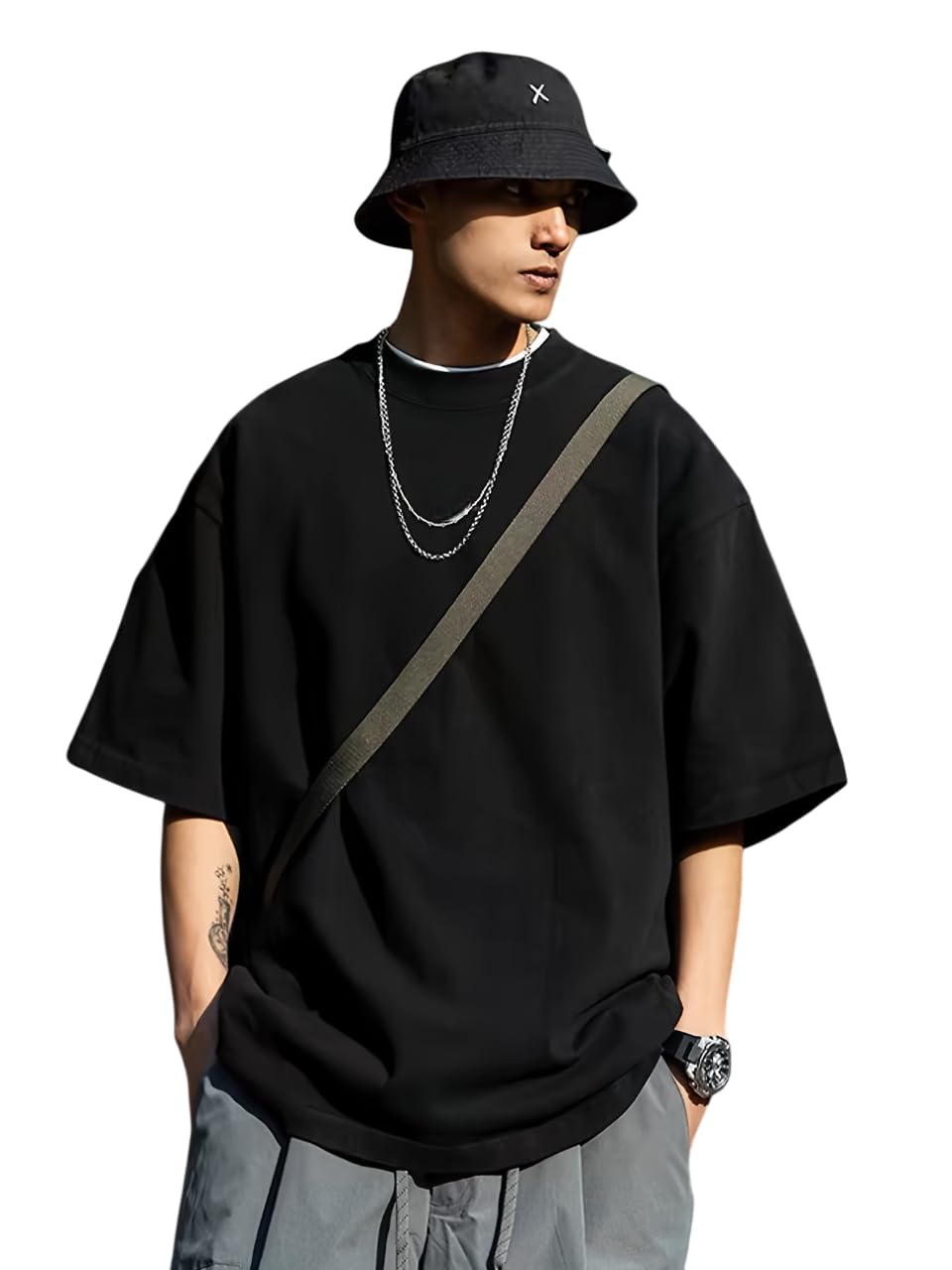 dockstreet Men's Blended High GSM Cotton Oversized Fit® Oversized Baggy Fit Drop Shoulder Cool and Stylish T-Shirt