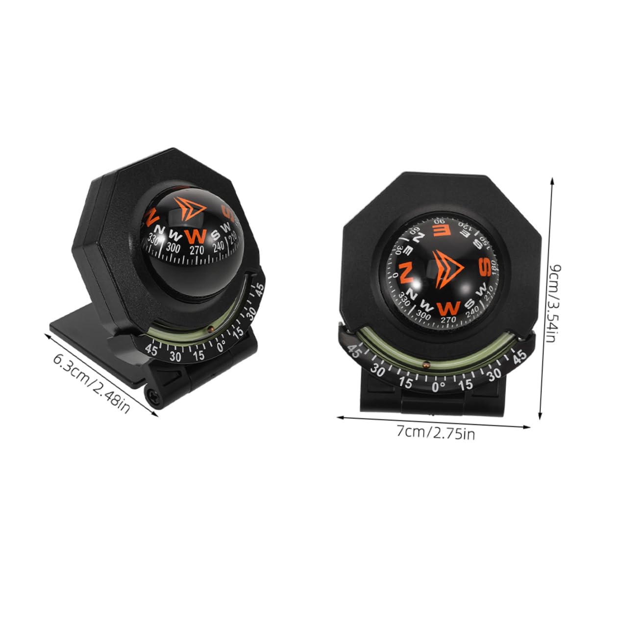 ETHZZLE 2pcs Car Compass with Inclinometer Portable Dashboard Navigation Tool for Vehicles Compact Design for Easy Storage and Use for Automotive and Applications