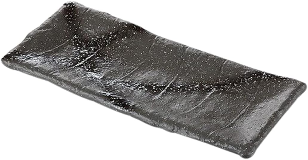 Set of 10 Granade Black Searching Long Plates, 12.4 x 5.3 x 1.2 inches (31.5 x 13.5 x 3 cm), 22.3 oz (650 g), Pottery Dish, Restaurant, Commercial Use, Japanese Tableware, Restaurant